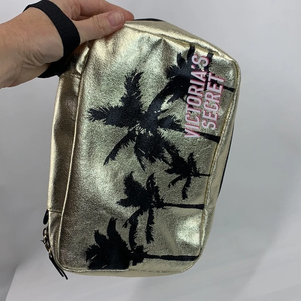 Victoria’s Secret Hanging Cosmetics Bag - LA Vibe, Gold/Black, 10” x 7”